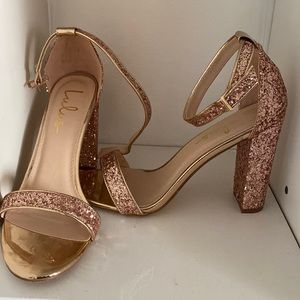 Lulus Taylor Heels Rose Gold Glitter 8.5M